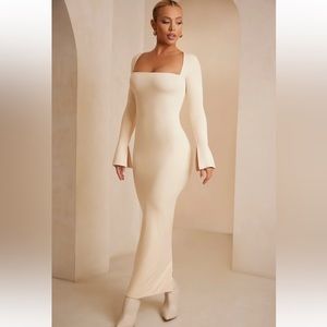 Oh Polly Square Neck Long Sleeve Maxi Dress in Ivory